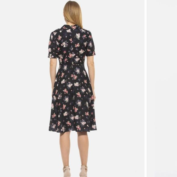 Alexia Admor Emery Navy Blue Floral Short Sleeve Shirt Dress - Picture 16 of 16
